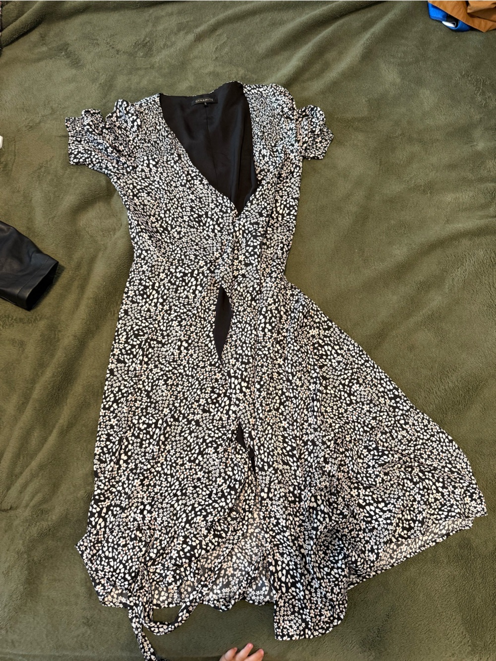 Black & White Printed Short-Sleeve Wrap Dress